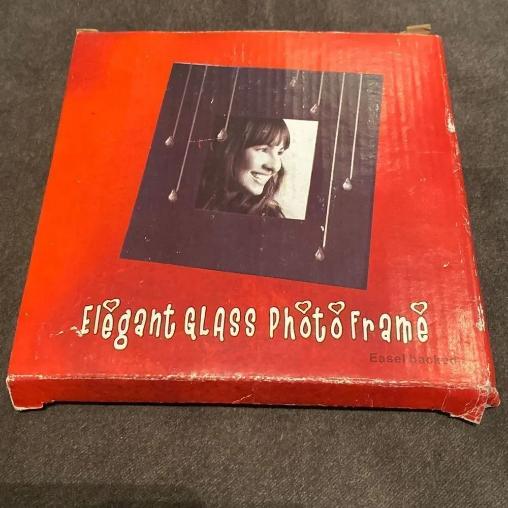 Elegant Black Glass Photo Frame with Silver Detail Easel Back NEW